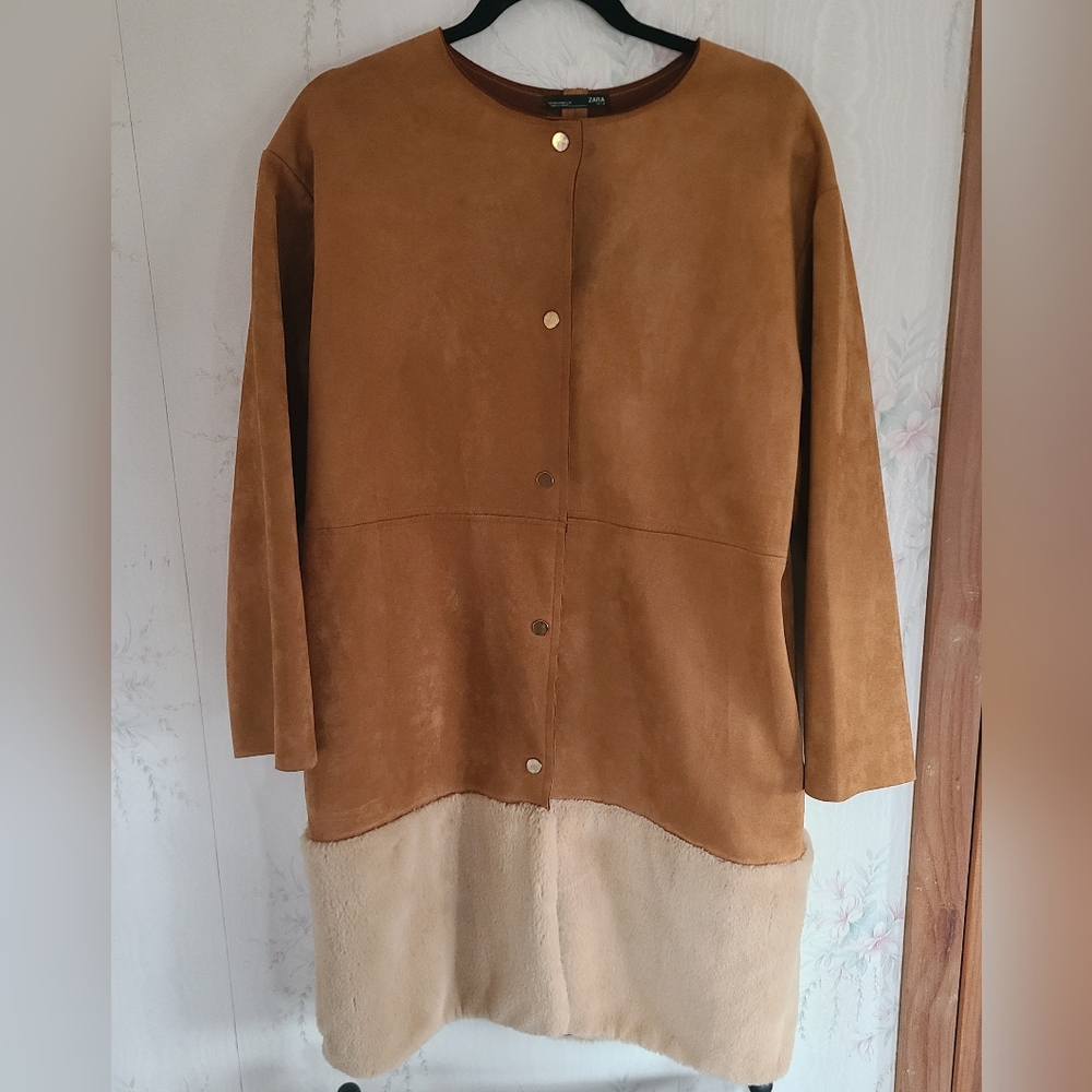 Zara Faux Suede And Faux Fur Jacket - Picture 2 of 5
